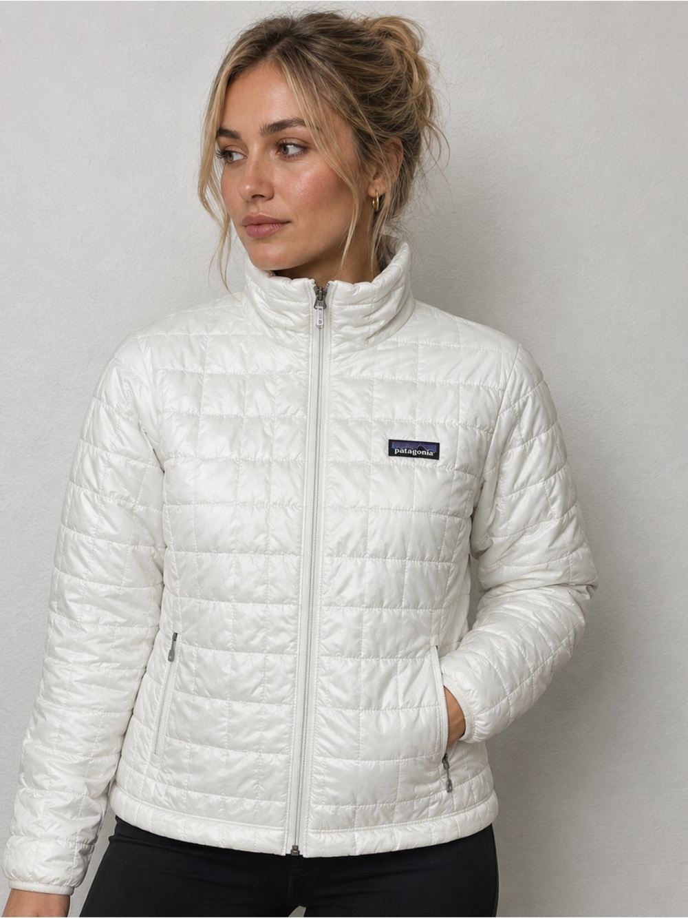 Patagonia Nano Puff Women's XS White Puffer Jacket Full Zip Quilted Long